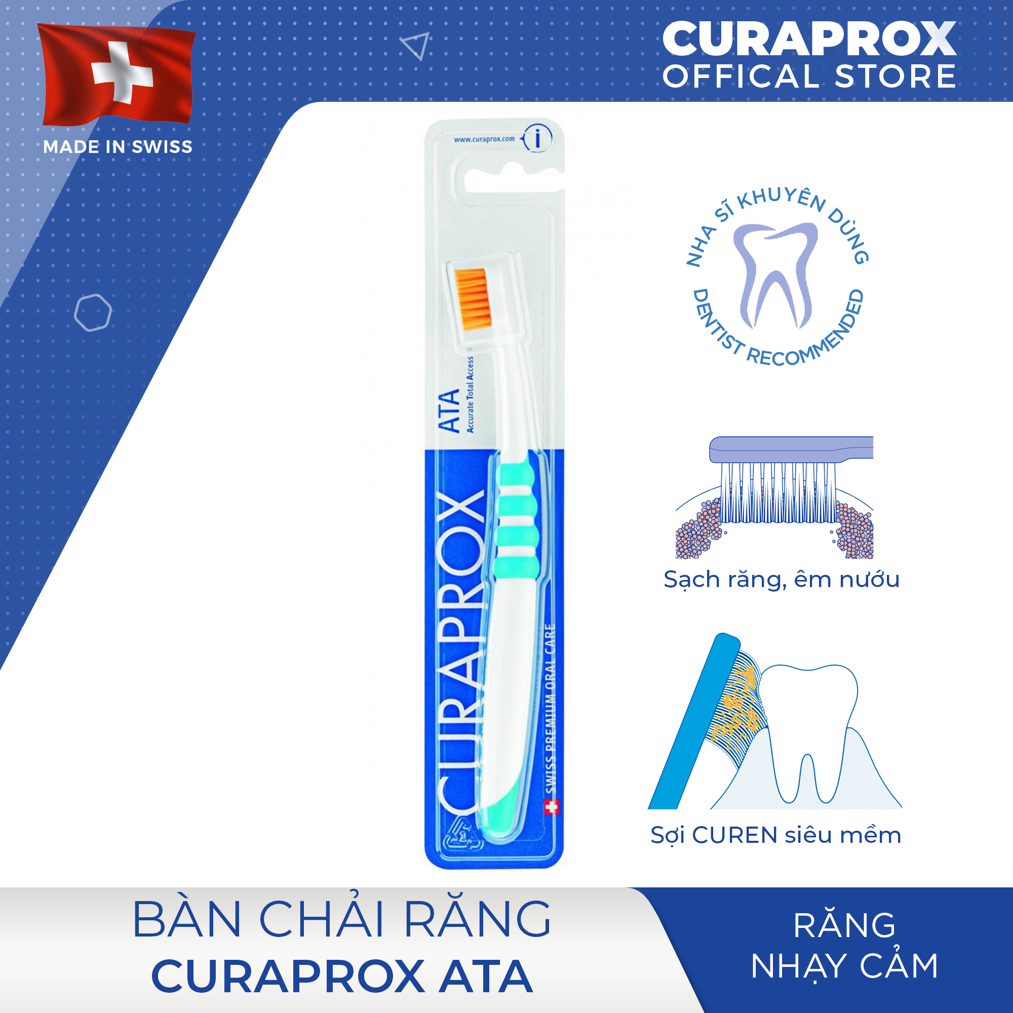 Bàn chải răng Curaprox ATA cho răng ê buốt (màu ngẫu nhiên)