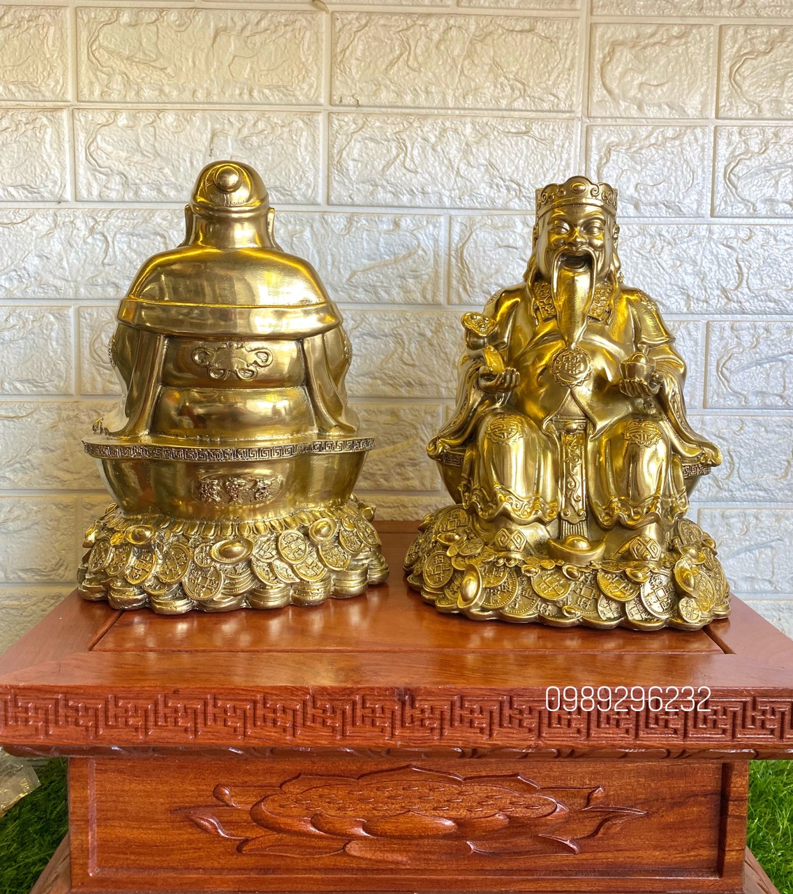 Tượng ông Thần Tài - Thổ Địa đồng vàng bóng - Tượng ông Tài Địa vàng bóng