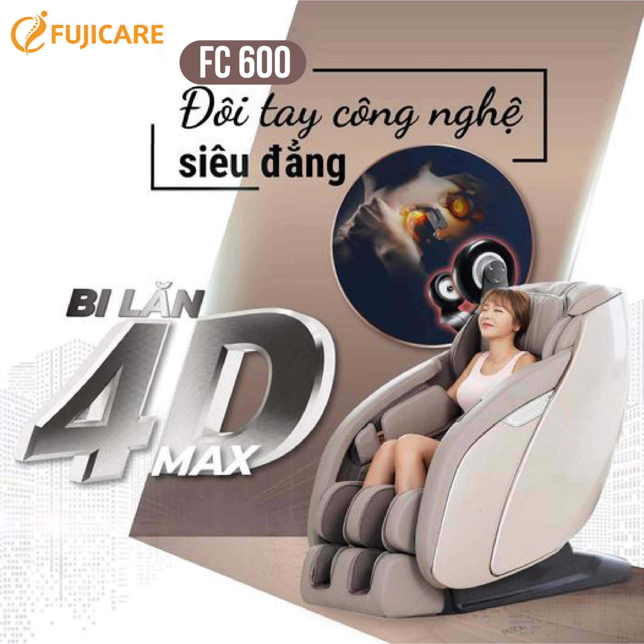 Ghế Massage toàn thân Fujicare FC-S600 chiếc ghế tiên phong áp dụng công nghệ bi lăn 4D MAX trong lĩnh vực mát xa