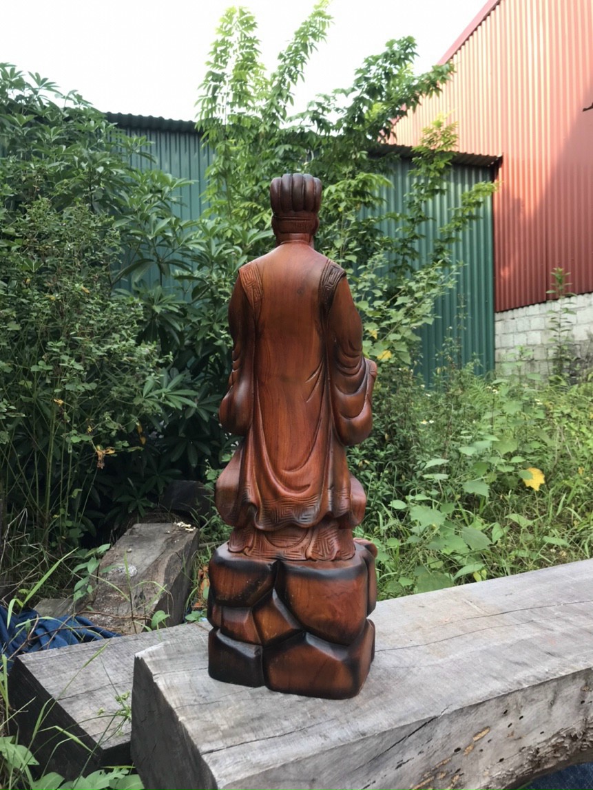 Tượng khổng minh gia cát lượng bằng gỗ hương làm mầu giả cổ kt 60×16×15cm