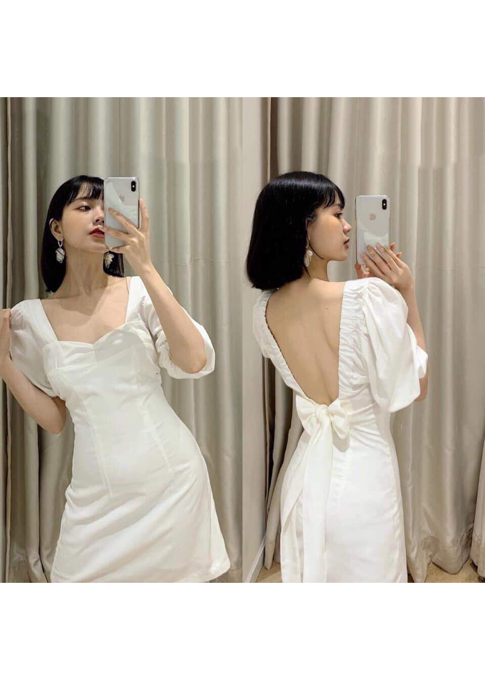 Đầm trắng hở lưng cột nơ