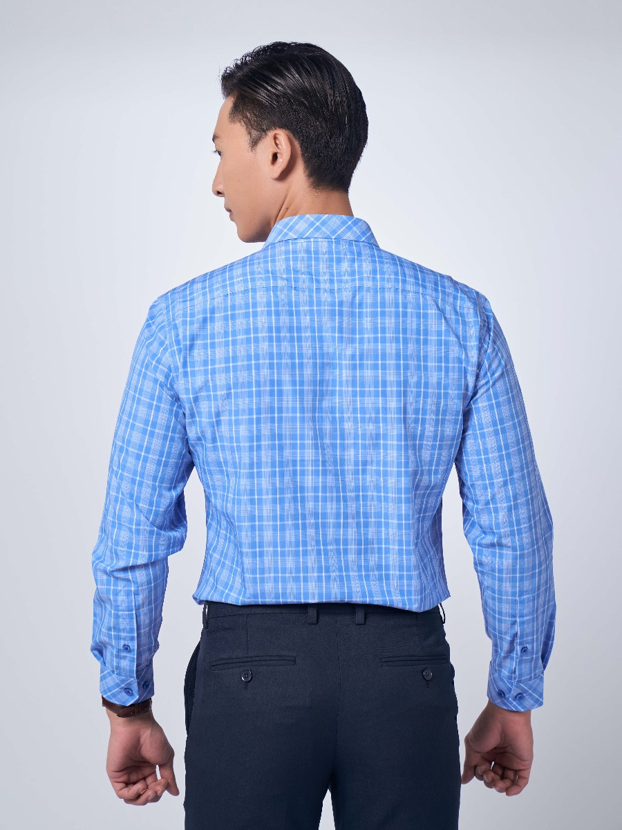 OWEN - Áo sơ mi dài tay Owen Regular fit chất sợi tre kẻ ca rô xanh 220941 - Aó sơ mi nam dài tay