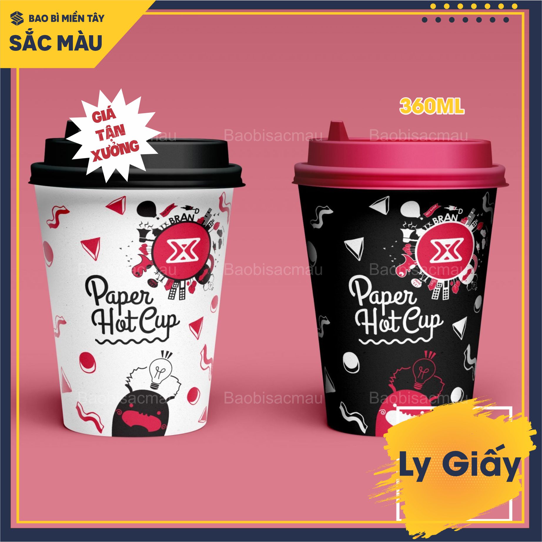 Sỉ 50 cốc giấy/ ly giấy trơn dung tích 360ML, 480ML và 660ML