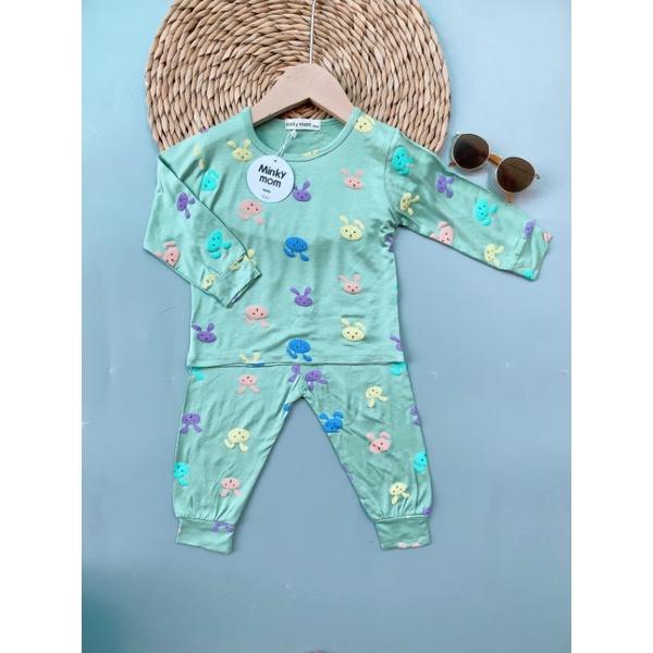 Bộ dài tay thun lạnh in trái cây Minky Mom chất mềm mịn mát cho bé trai bé gái từ 7-19kg