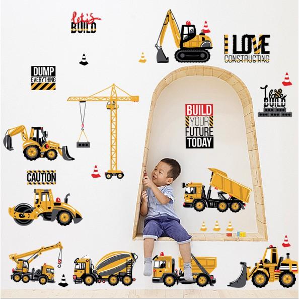 Decal trang trí tường - Xe Giao Thông Vàng Cho Bé