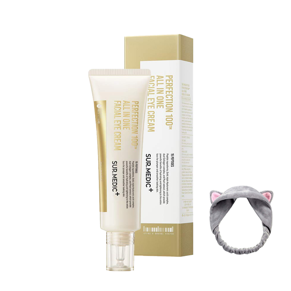 Kem giảm thâm mắt, xoá mờ nếp nhăn Sur.Medic+ Perfection 100tm All In One Facial Eye Cream 35ml  + Tặng kèm 1 băng đô tai mèo màu ngẫu nhiên