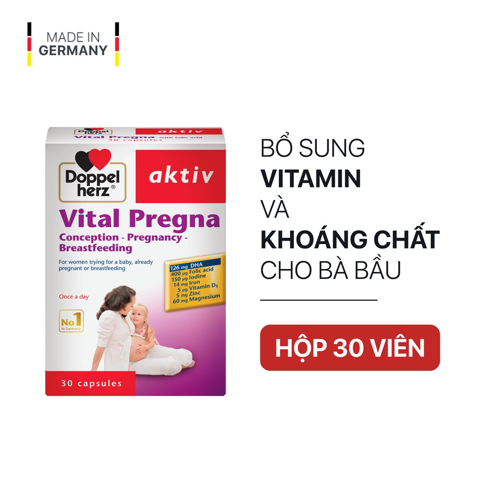 Combo 02 hộp viên uống bổ sung Vitamin và khoáng chất cho bà bầu Doppelherz Aktiv Vital Pregna (Hộp 30 viên)