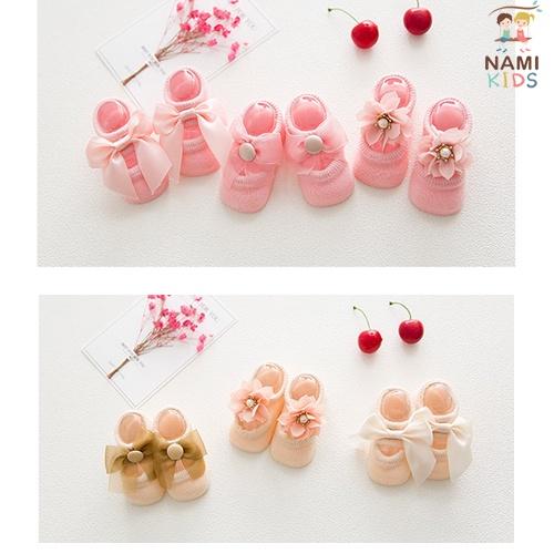 set 3 đôi vớ đính nơ dễ thương cho bé gái