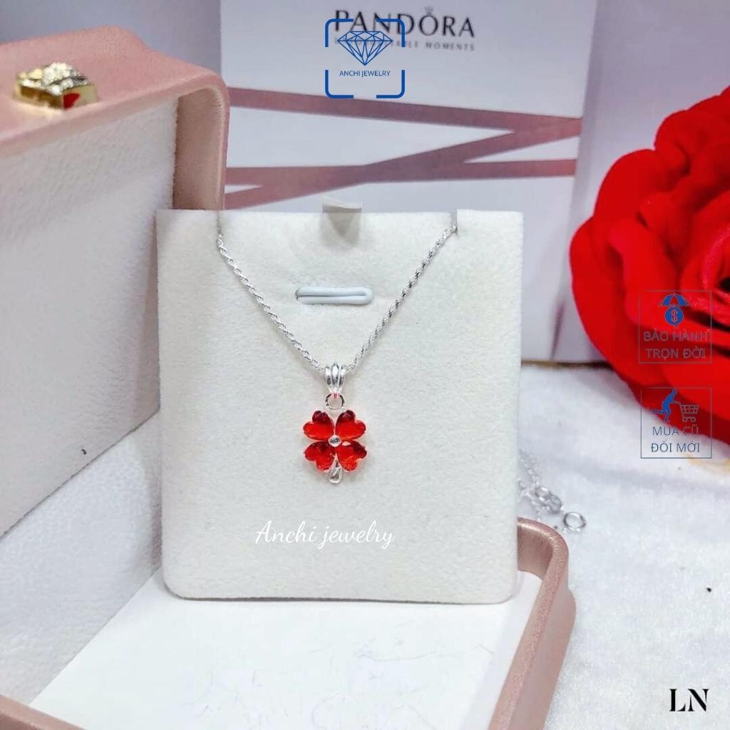 Dây chuyền cỏ 4 lá đính đá nữ bạc thật đeo không đen dây to đá đỏ xanh tím to - Anchi jewelry, quà 8 3