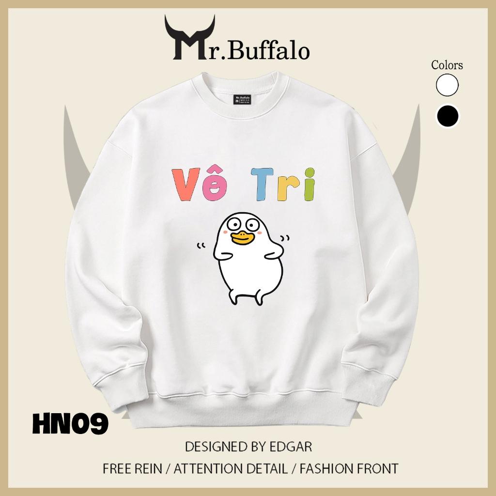 Áo sweater thu đông form rộng in hình hài hước "Vô Tri" Mr.buffalo - [HN10] Áo Đen