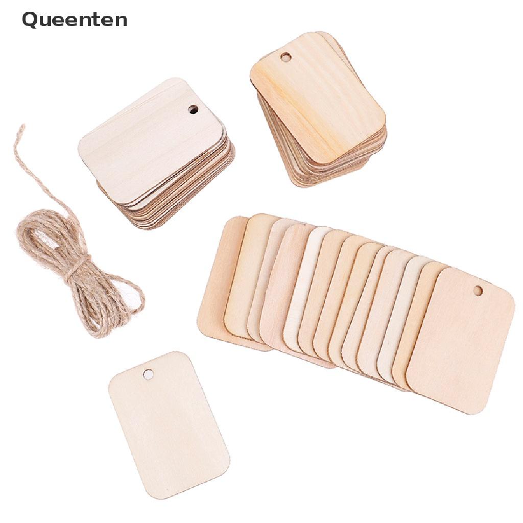 Queenten 50pcs Ornament Wood Planks Tags Wooden Hanging Labels Sheet DIY Engraving Crafts QT