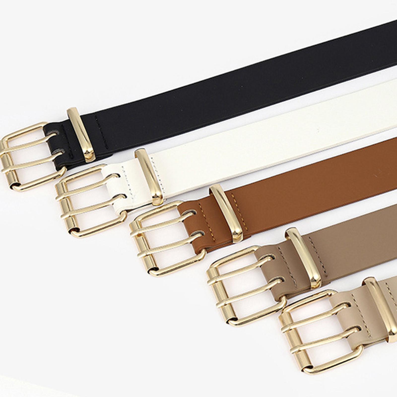Double Grommet Belt with Pin Buckle Leather Waist Strap Women Men Belt
