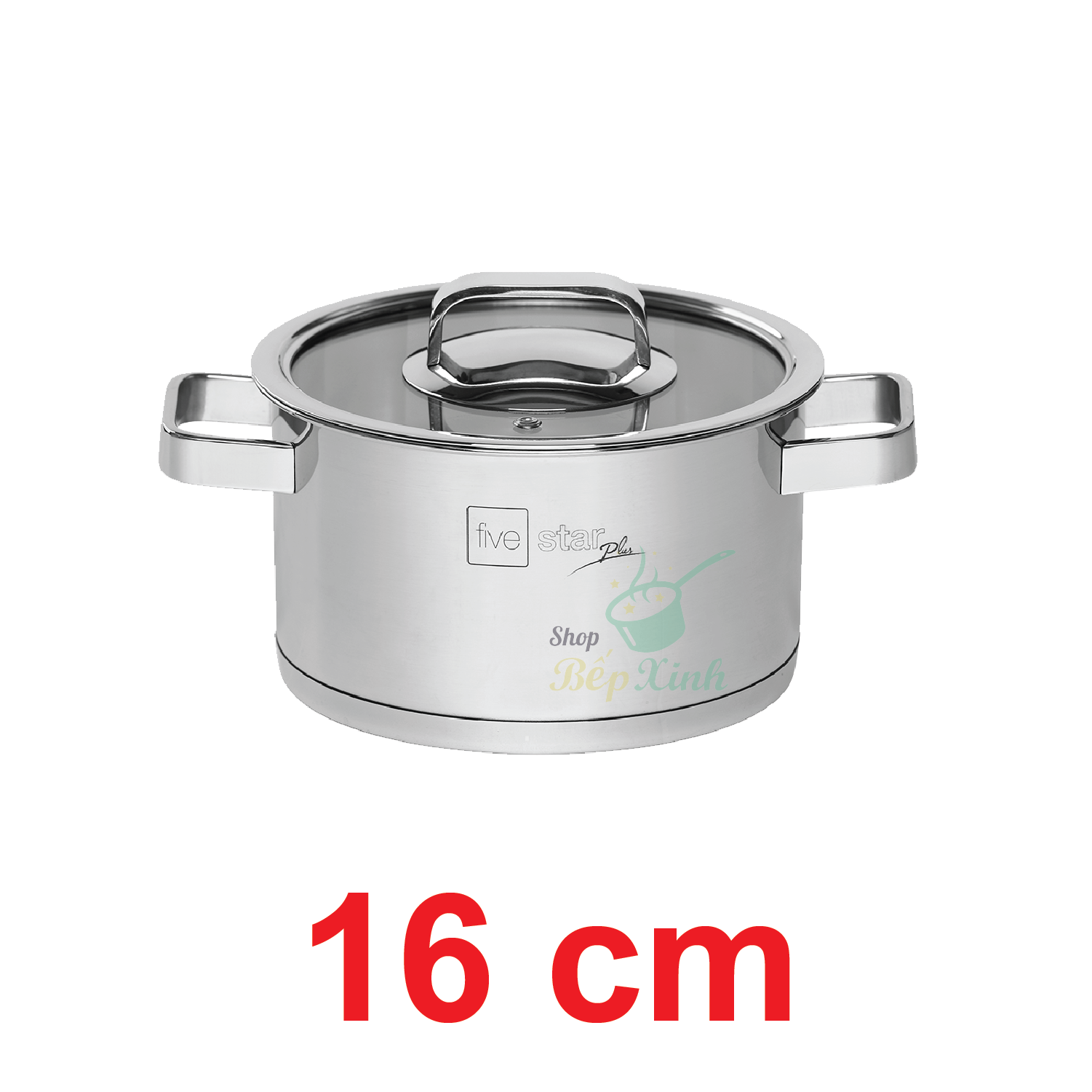 Nồi inox 304 Fivestar 3 đáy bếp từ nắp kính (16cm ), tặng 5 muỗng ăn