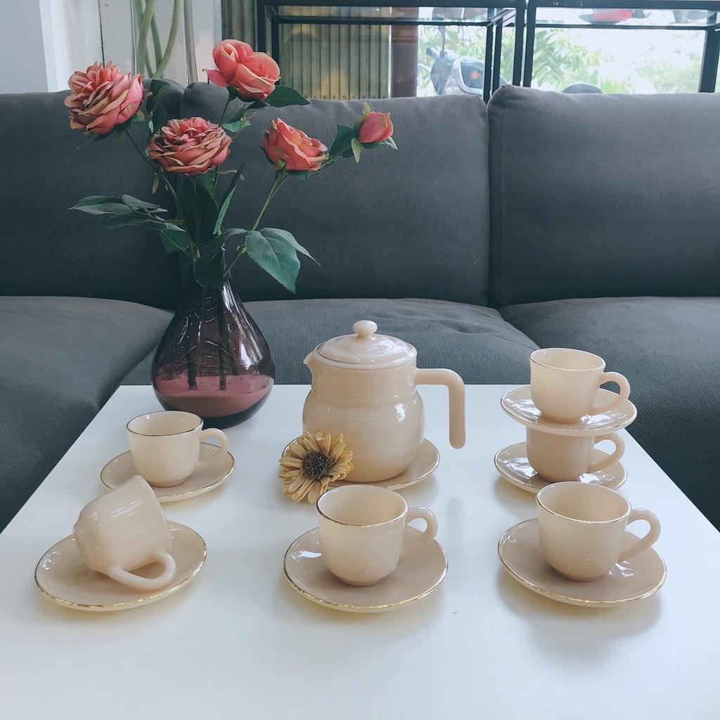 Bộ ấm tách trà thủy tinh ngọc Luxury USA Homeset màu nâu Topaz