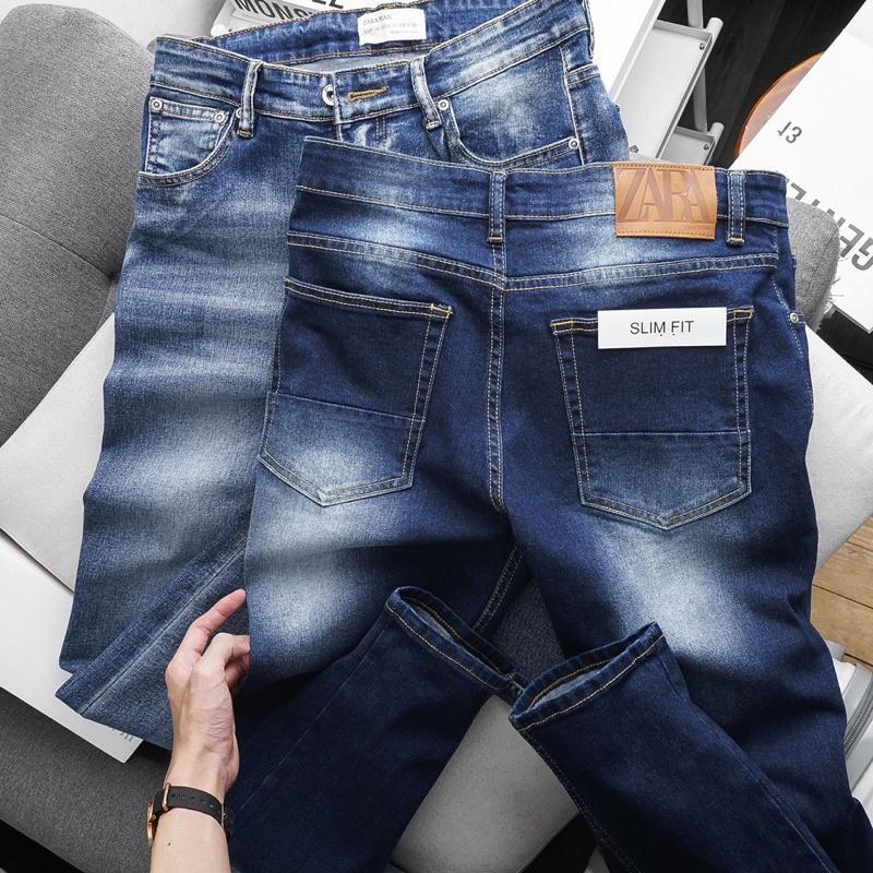 Quần jean dài nam xuất xịn màu wash bụi trơn slimfit ôm dáng co giãn