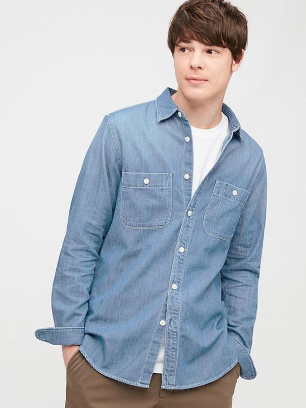 Áo Sơ Mi Nam CASAMODA MEN DENIM WORK SLIM-FIT LONG-SLEEVE SHIRT - SIZE S/M/L