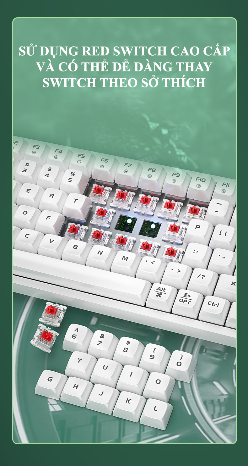 Bàn phím cơ LANGTU GK102 red switch có nhiều chế độ đèn led với màu sắc phối màu độc lạ dành cho game thủ - Hàng Chính Hãng