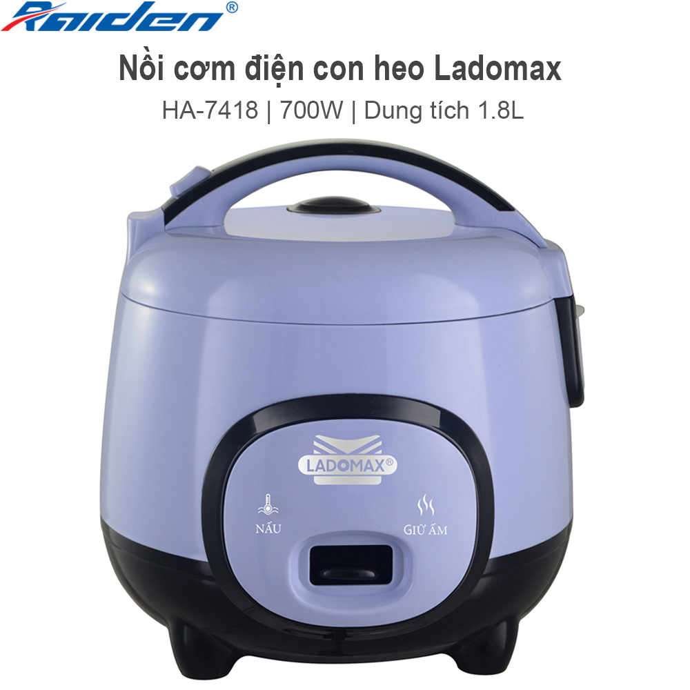Hình ảnh Nồi cơm điện tròn 1.8L Ladomax HA-7418 lòng niêu nấu cơm mềm và không cơm cháy, có xửng hấp - Hàng chính hãng