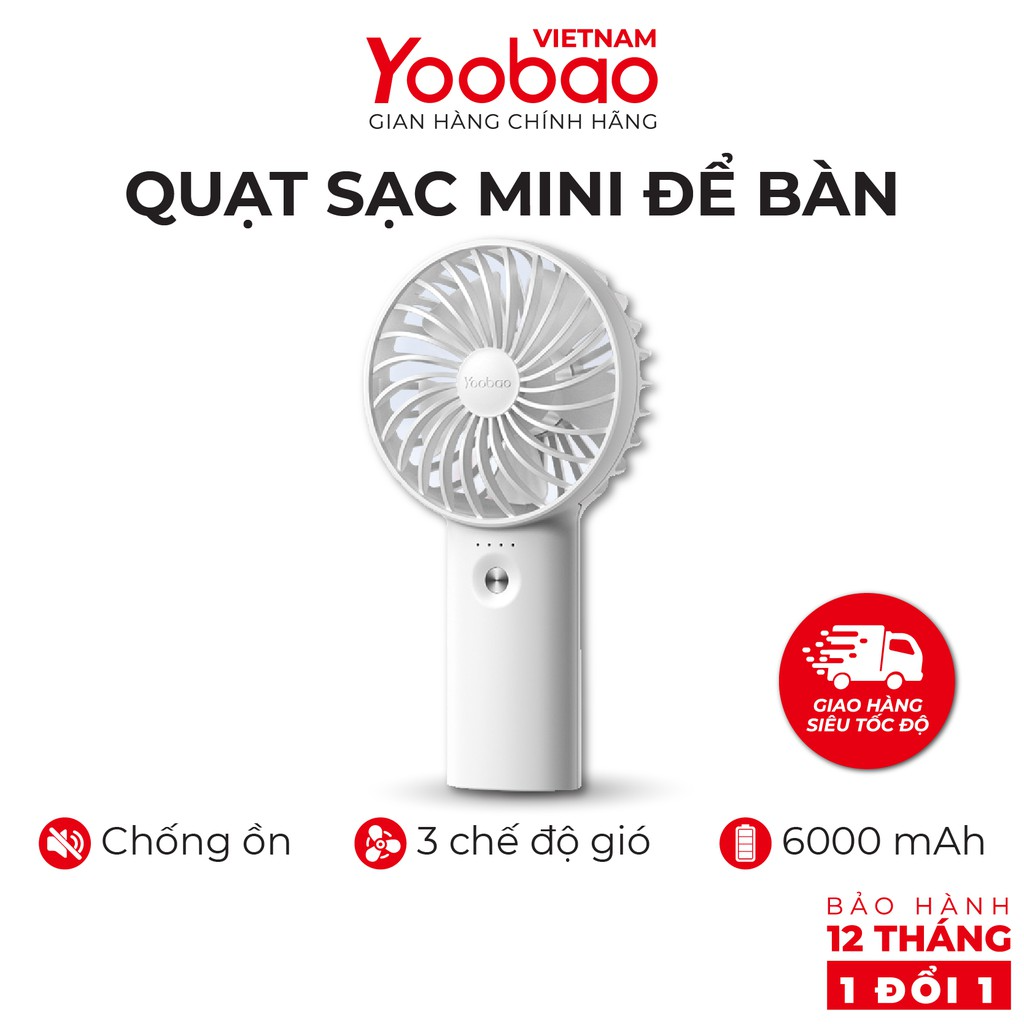 Quạt sạc mini để bàn làm việc YOOBAO F3 Pro 6000/5000mAh Kiêm sạc dự phòng - Bảo hành 12 tháng 1 đổi 1