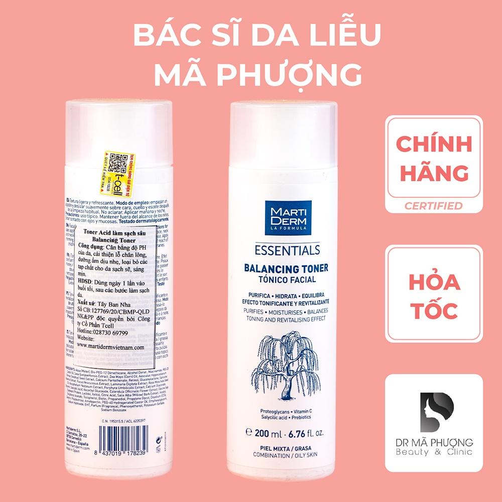 Nước Cân Bằng Làm Sạch Chứa BHA & Prebiotics MartiDerm Essentials Balancing Toner 200ml