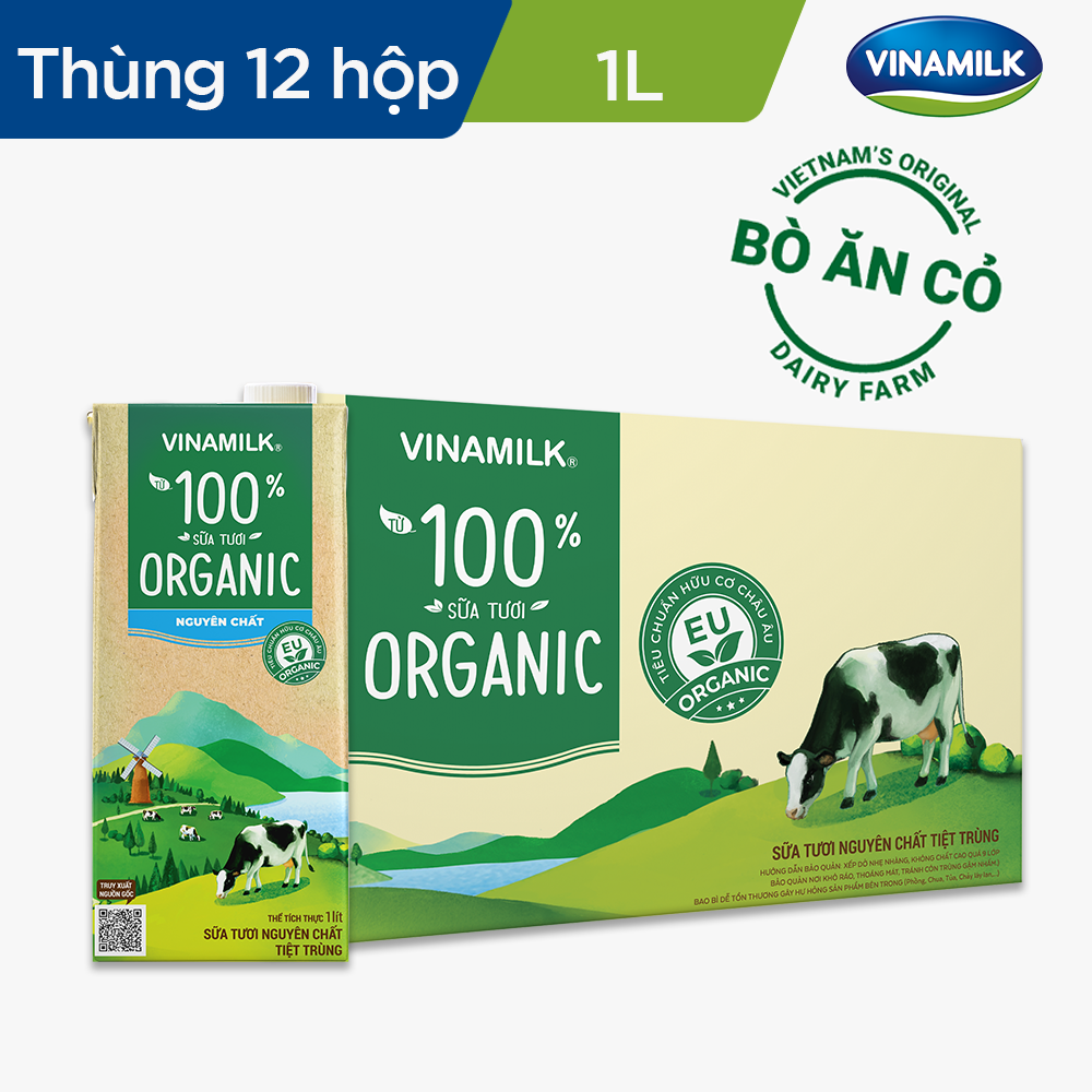 SỮA TƯƠI TIỆT TRÙNG VINAMILK 100% ORGANIC KHÔNG ĐƯỜNG - HỘP GIẤY 1L