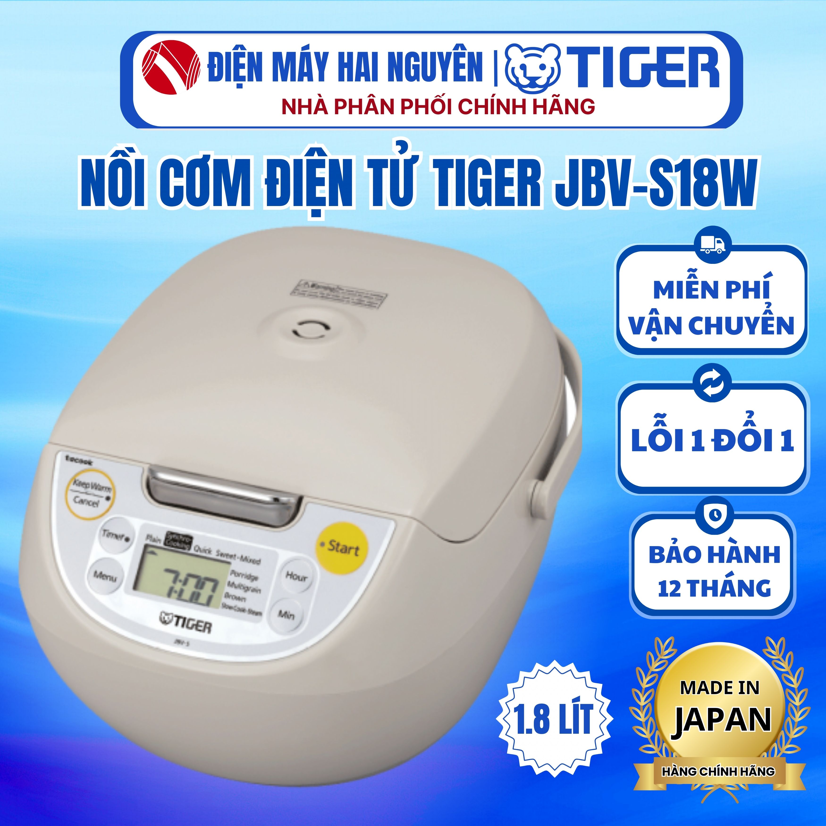 Nồi cơm điện tử Tiger JBV-S18W 1.8L - HÀNG CHÍNH HÃNG