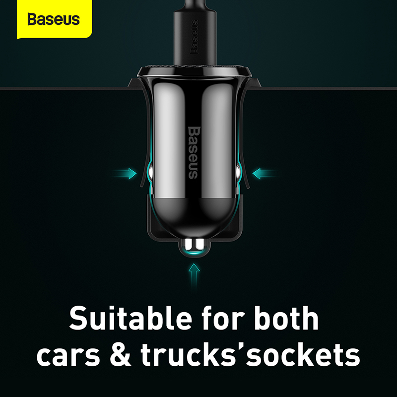 Tẩu sạc 2 cổng USB dùng trên xe hơi Baseus Grain Pro Car Charger - Hàng chính hãng