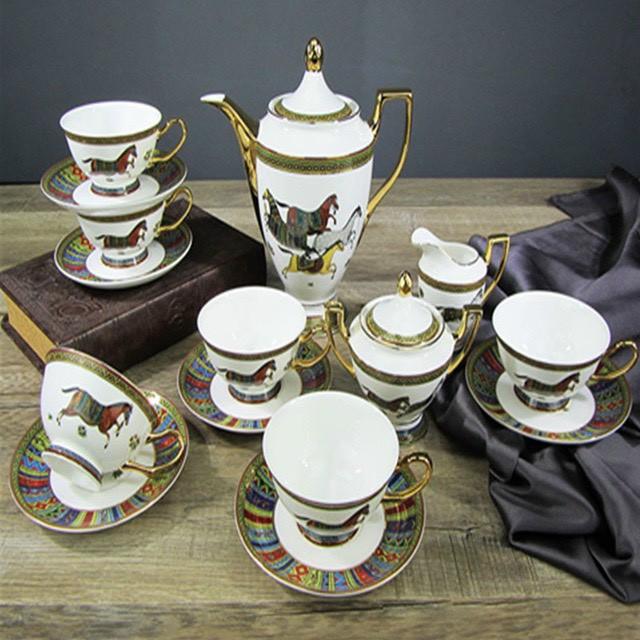 Bộ bình trà sứ xương kèm bình đường rót sữa ngựa mã đáo - Bộ ấm trà sứ xương cao cấp & sang trọng