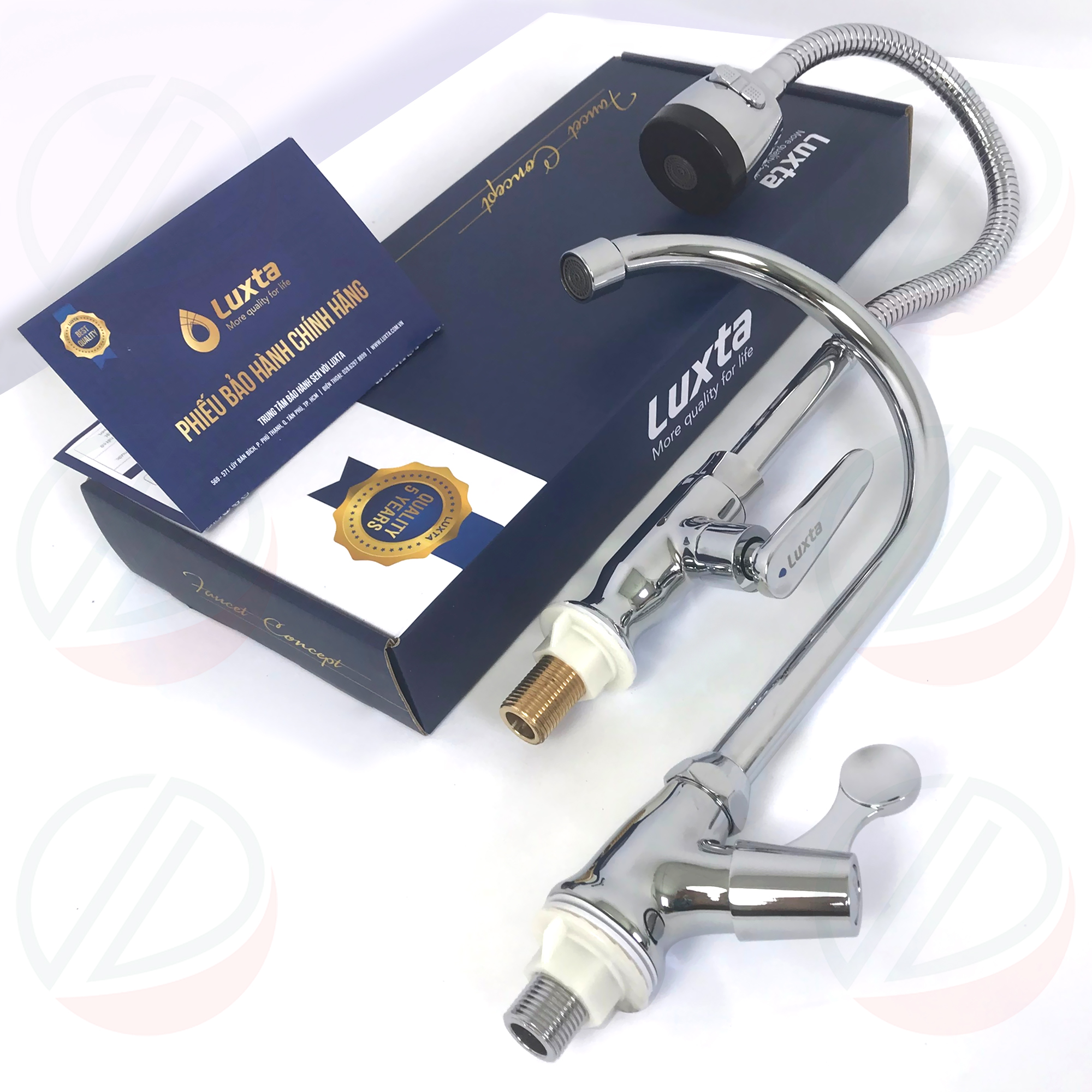Vòi Bếp Vòi Rửa Chén Bát Lạnh Chính Hãng LUXTA Mạ Crome Sáng Bóng - Nhiều kiểu vòi, thân tròn, lò xo uốn dẻo