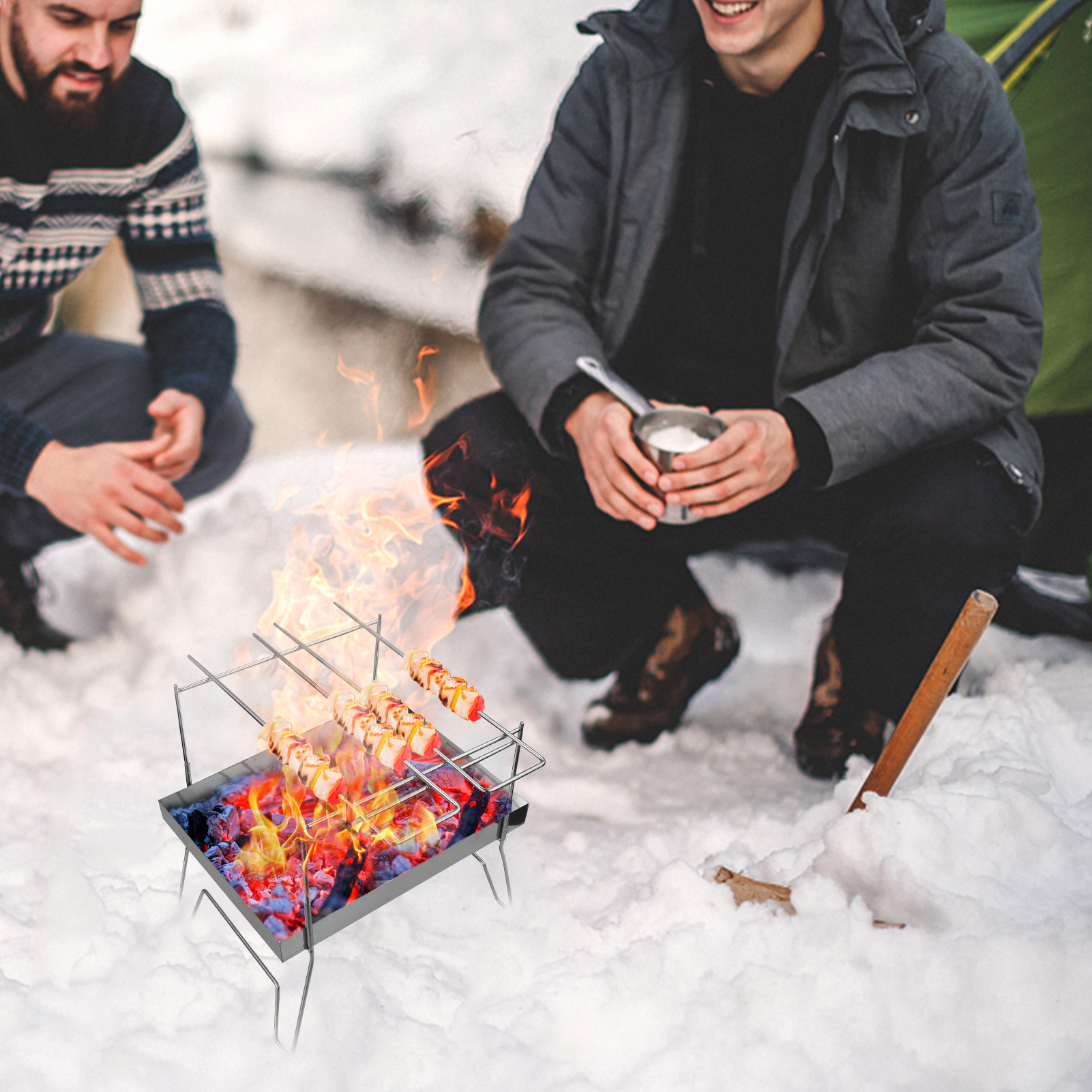 Lò Nướng Bằng Thép Không Gỉ Có Xiên Nướng Dành Cho Cắm Trại Dã Ngoại Ngoài Trời