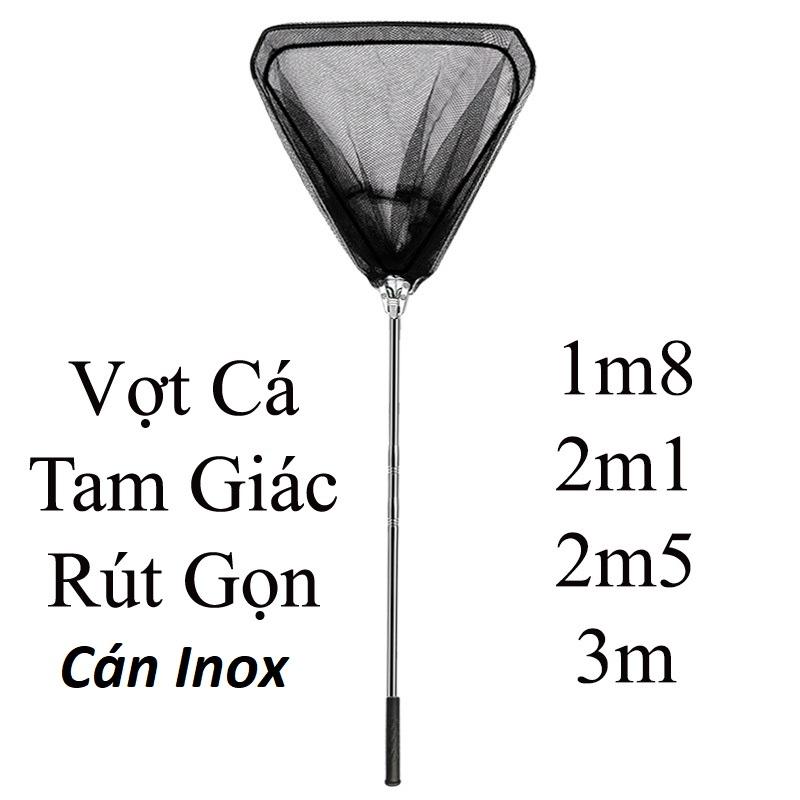 Vợt Cá INOX Tam Giác Gấp Gọn Liền Vành Tiện Lợi Dài 1m9-2m1-2m3 sale giá rẻ