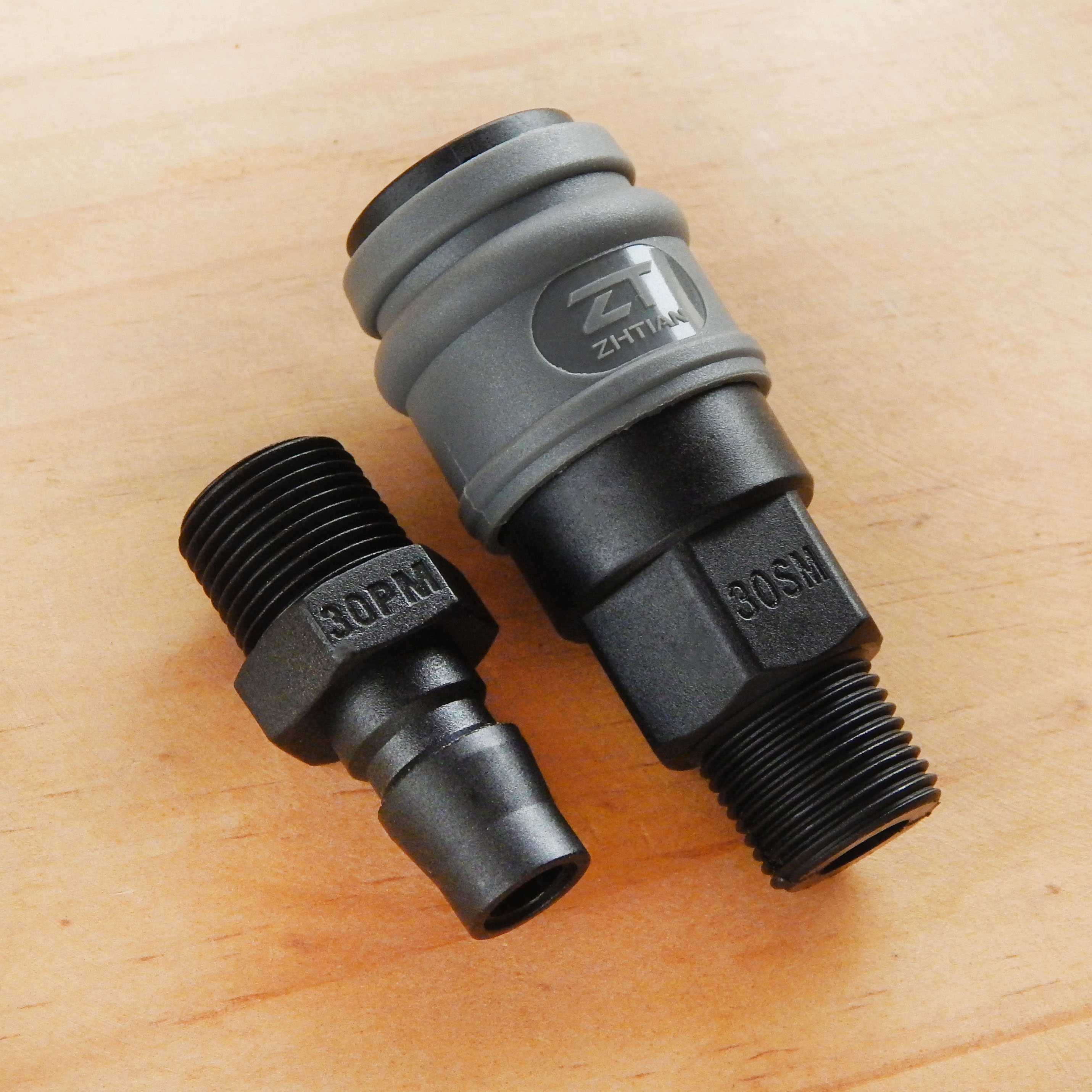 Bộ khớp nối nhanh khí nén ren ngoài 13mm/ 17mm/21mm bằng nhựa nguyên sinh chịu áp nén cao 15kgf/cm2