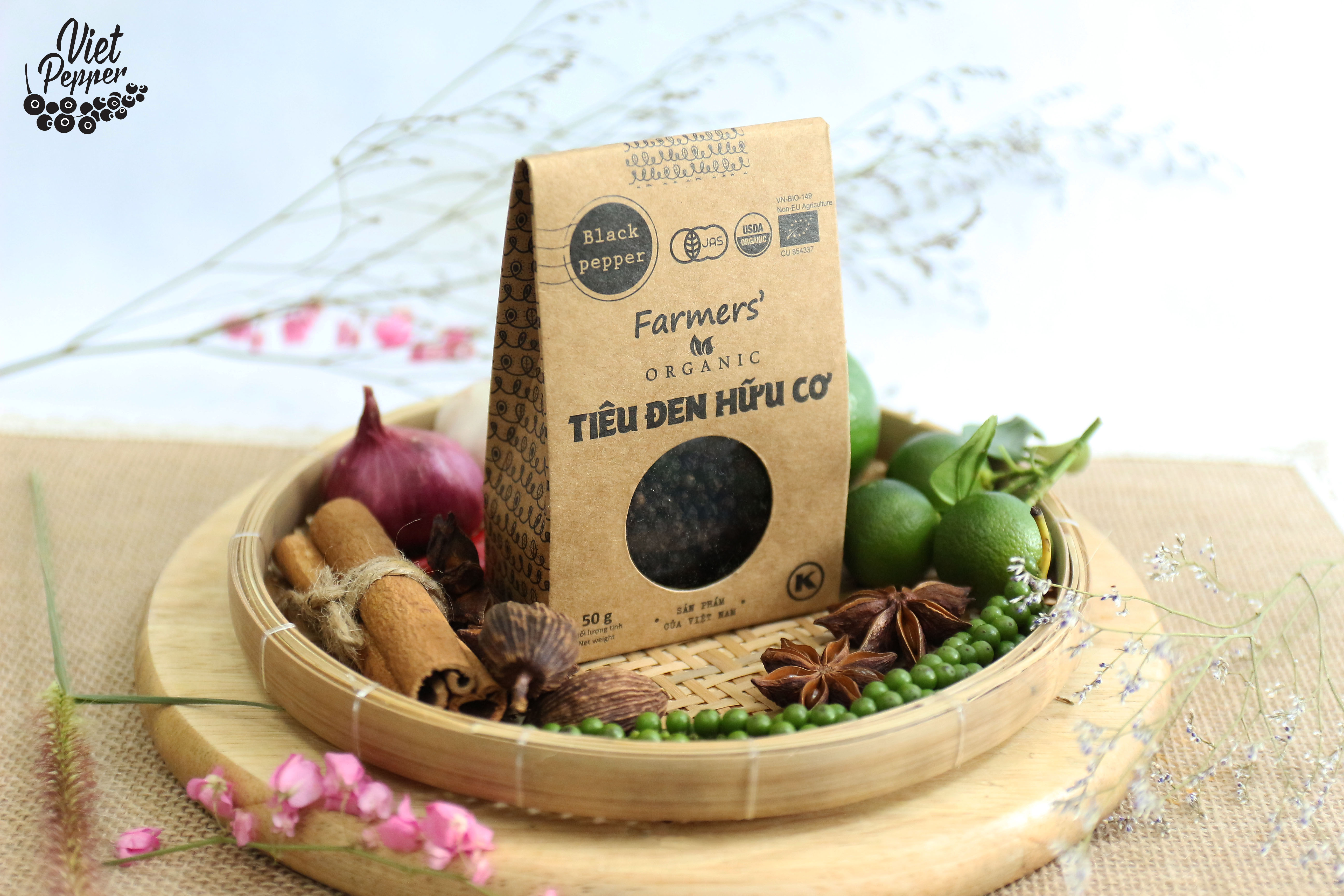 Tiêu Đen Hạt Farmers' Organic Vipep Túi Giấy 50g