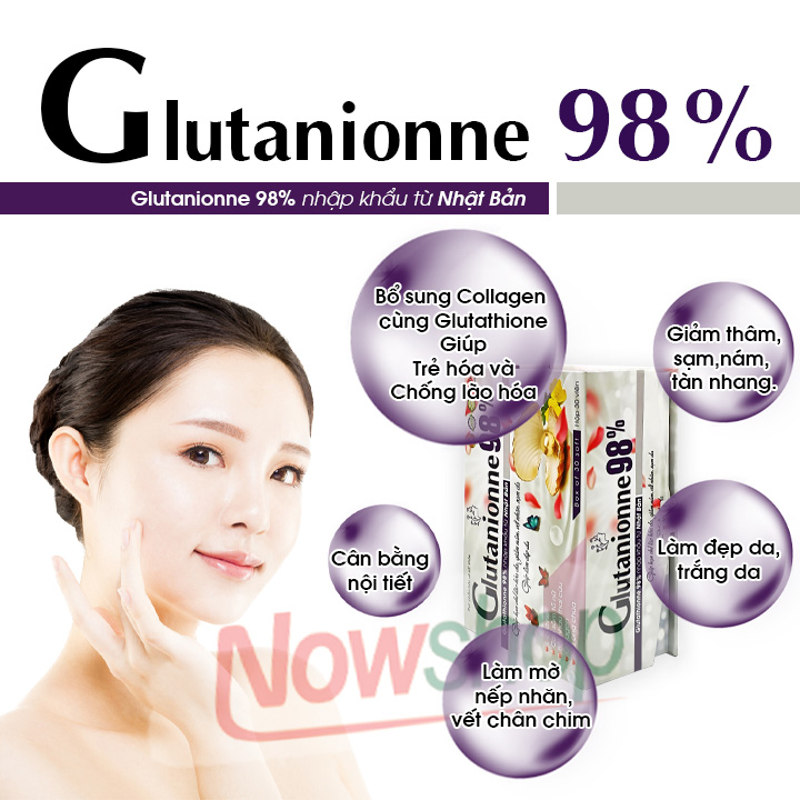 Viên uống làm đẹp Glutanionne 98% hỗ trợ làm trắng cải thiện sạm nám ngăn ngừa lão da hóa hiệu quả