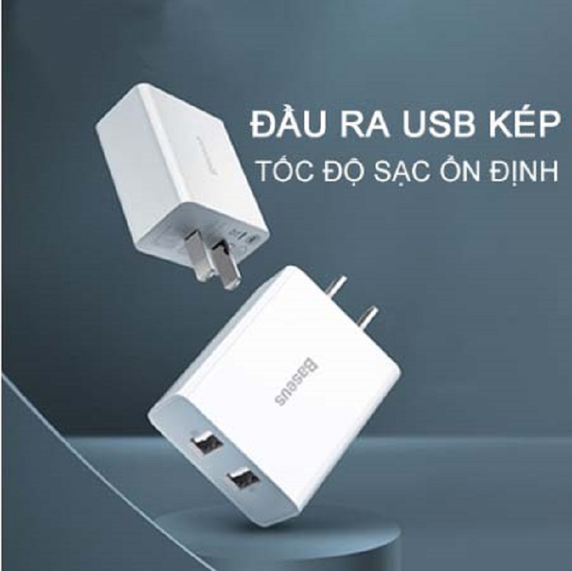 Củ sạc Baseus 2 cổng USB suất 10,5W sạc nhanh 2.1A cho iPhone iPad Máy tính bảng điện thoại thông minh - Hàng chính hãng