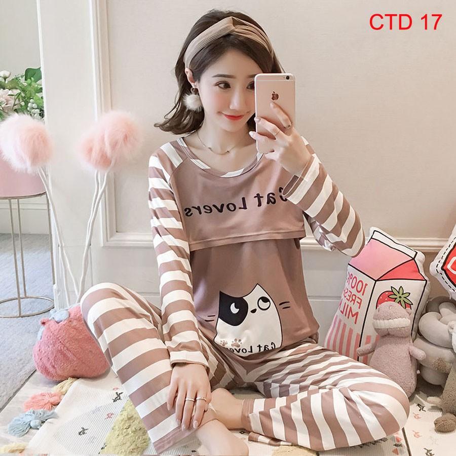 Bộ Cotton lụa sữa Bầu và Sau Sinh có chỗ cho con bú