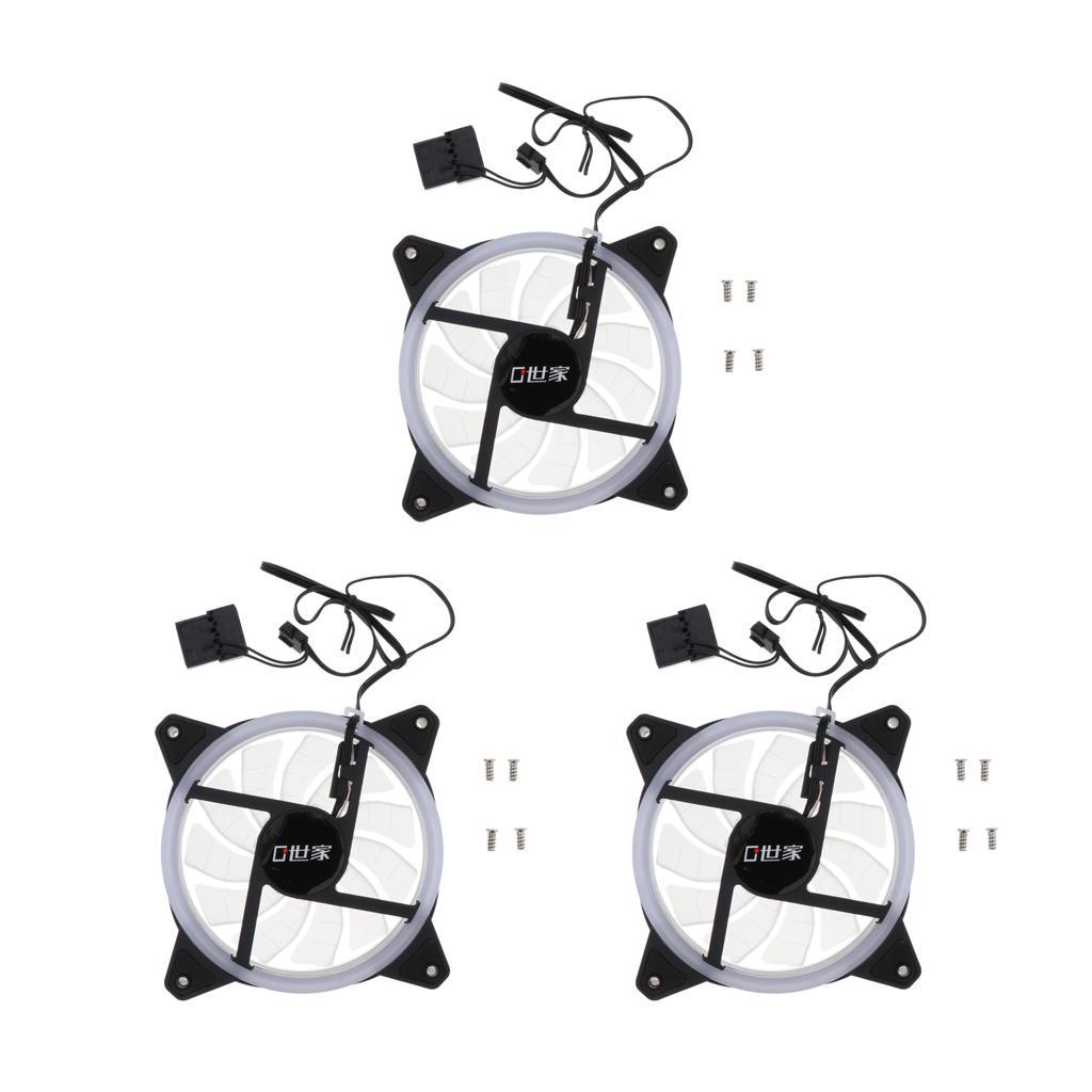 3x 12CM LED Computer Case Cooling Fan for PC 4-Color Light Loop