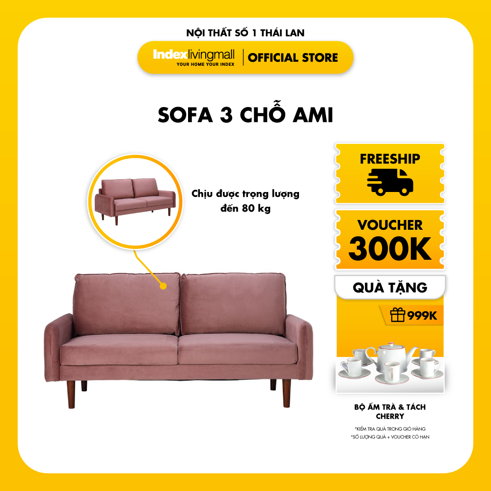 Sofa 3 Chỗ AMI Chất liệu vải nhung Thiết kế hiện đại phù hợp cho mọi không gian | Index Living Mall | Nhập khẩu Thái Lan