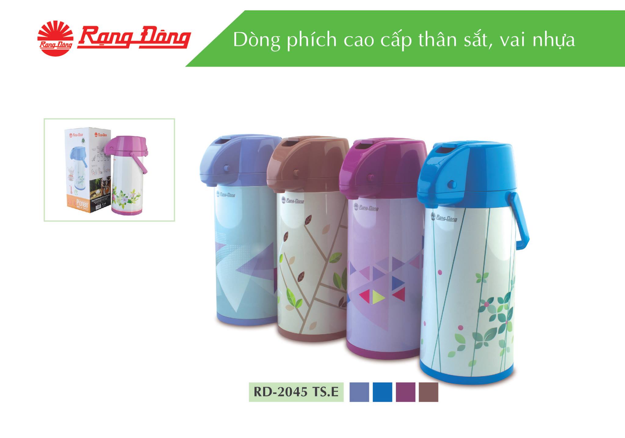 Phích Đựng Nước Nóng Rạng Đông, Có Cần Gạt 2 lít - Model: RD 2045 TS.E