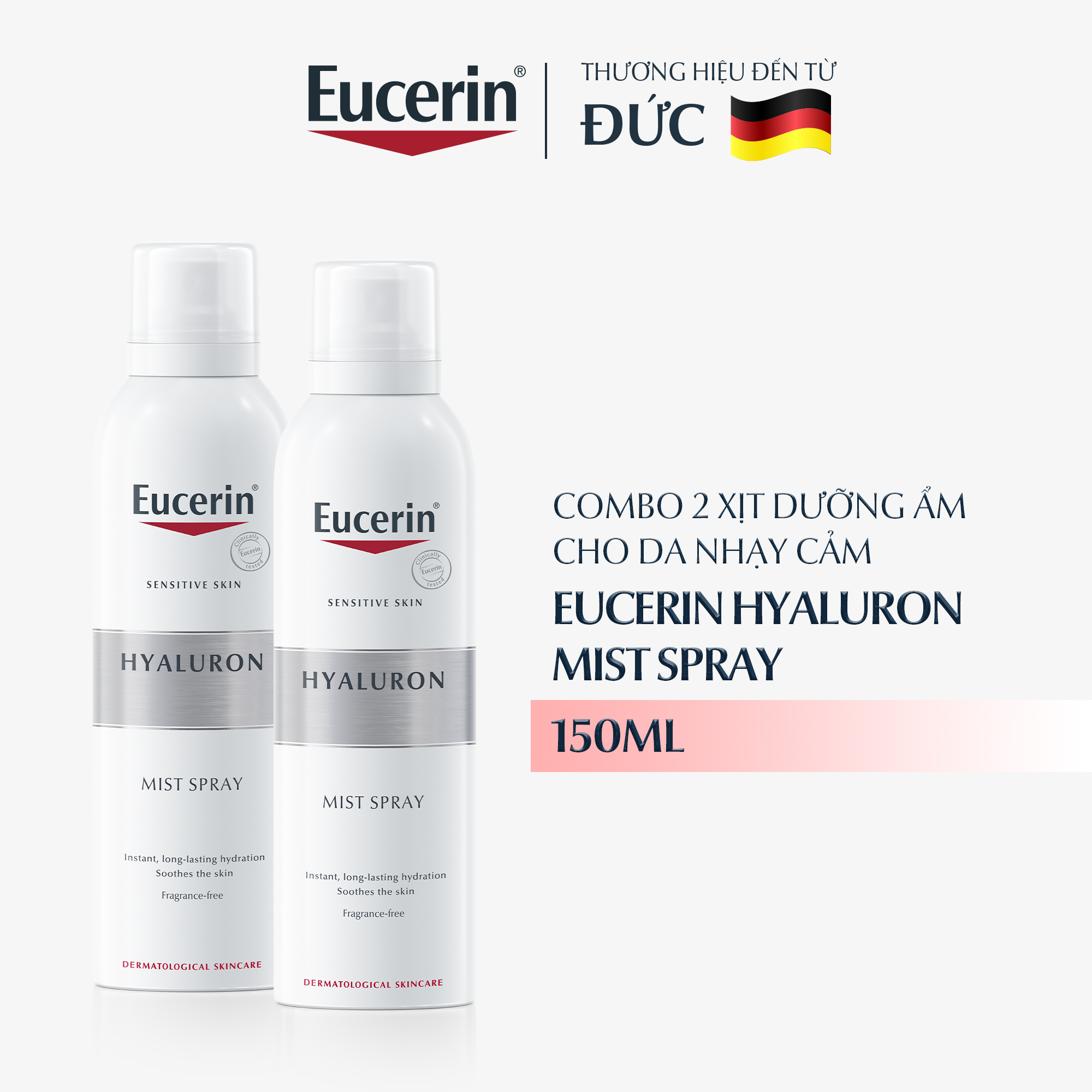 Combo 2 Xịt dưỡng ẩm &amp; giảm nếp nhăn Eucerin Hyaluron Mist Spray 150ml