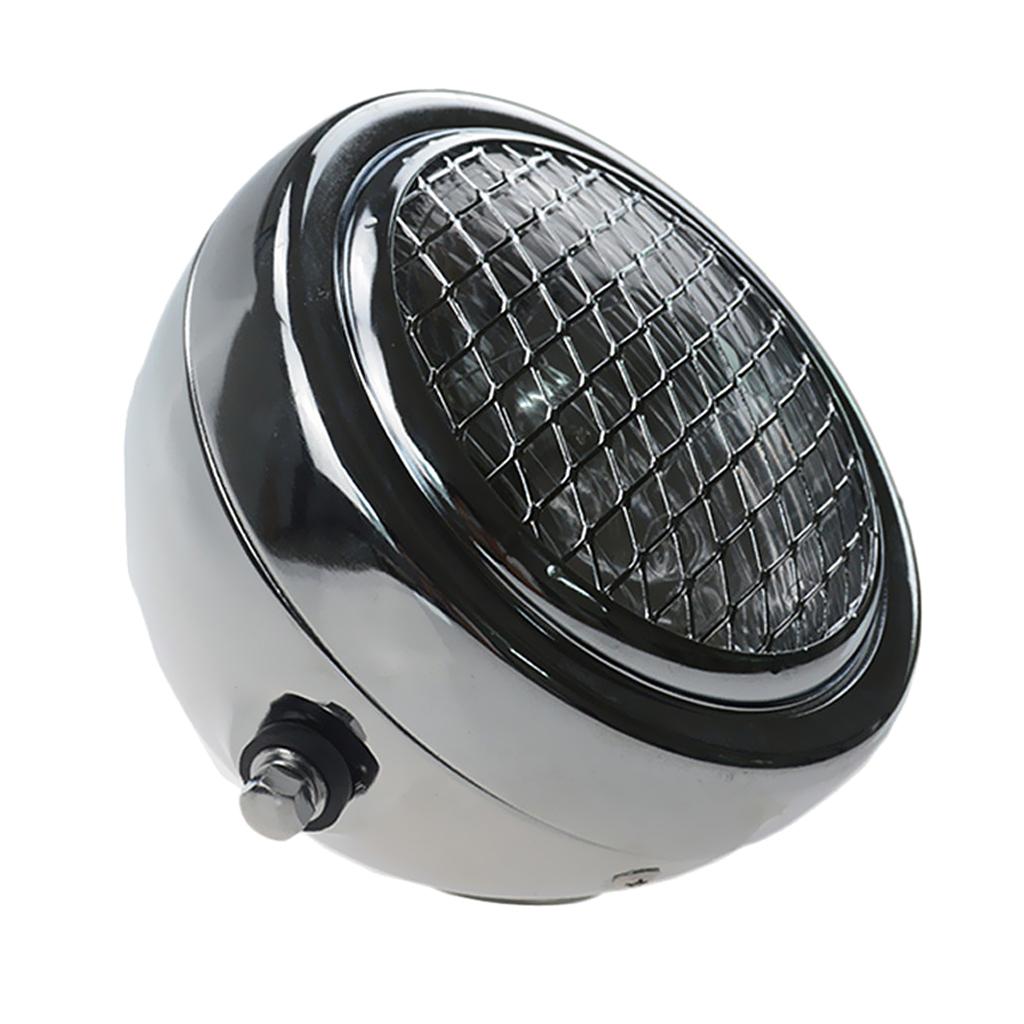 12V Metal Motorcycle Assembly Headlight Bulbs Grill Cover Chrome New