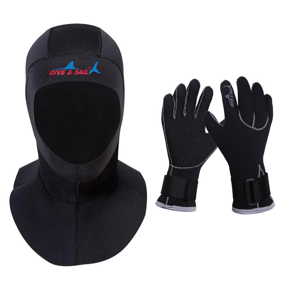 3mm Diving Hood Wetsuit Neoprene Hood Surfing Skins Hat Sport Cap with 3mm Neoprene Scuba Diving Gloves Snorkeling Swim Gear Underwater Equipment