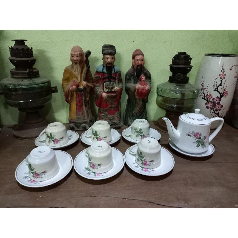 Combo 6 chén sứ hoa hồng có quai Hải Dương xưa