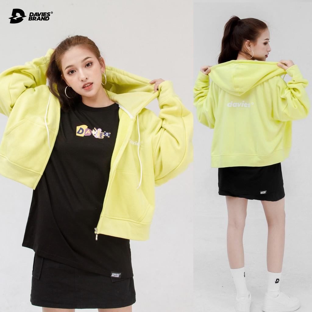 DAVIES - Áo khoác hoodie zip croptop nữ form rộng - Basic Zip Hoodie. - L