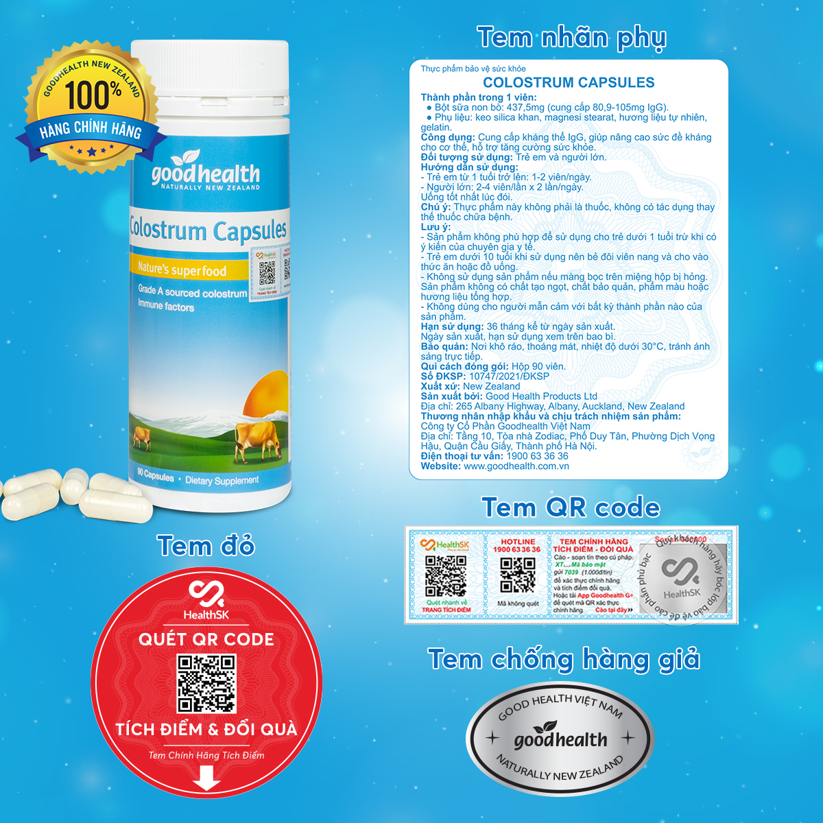 Sữa non viên  Goodhealth Colostrum Capsules hộp 90 viên- Tăng cường sức đề kháng-Hàng nhập khẩu chính hãng tại New Zealand