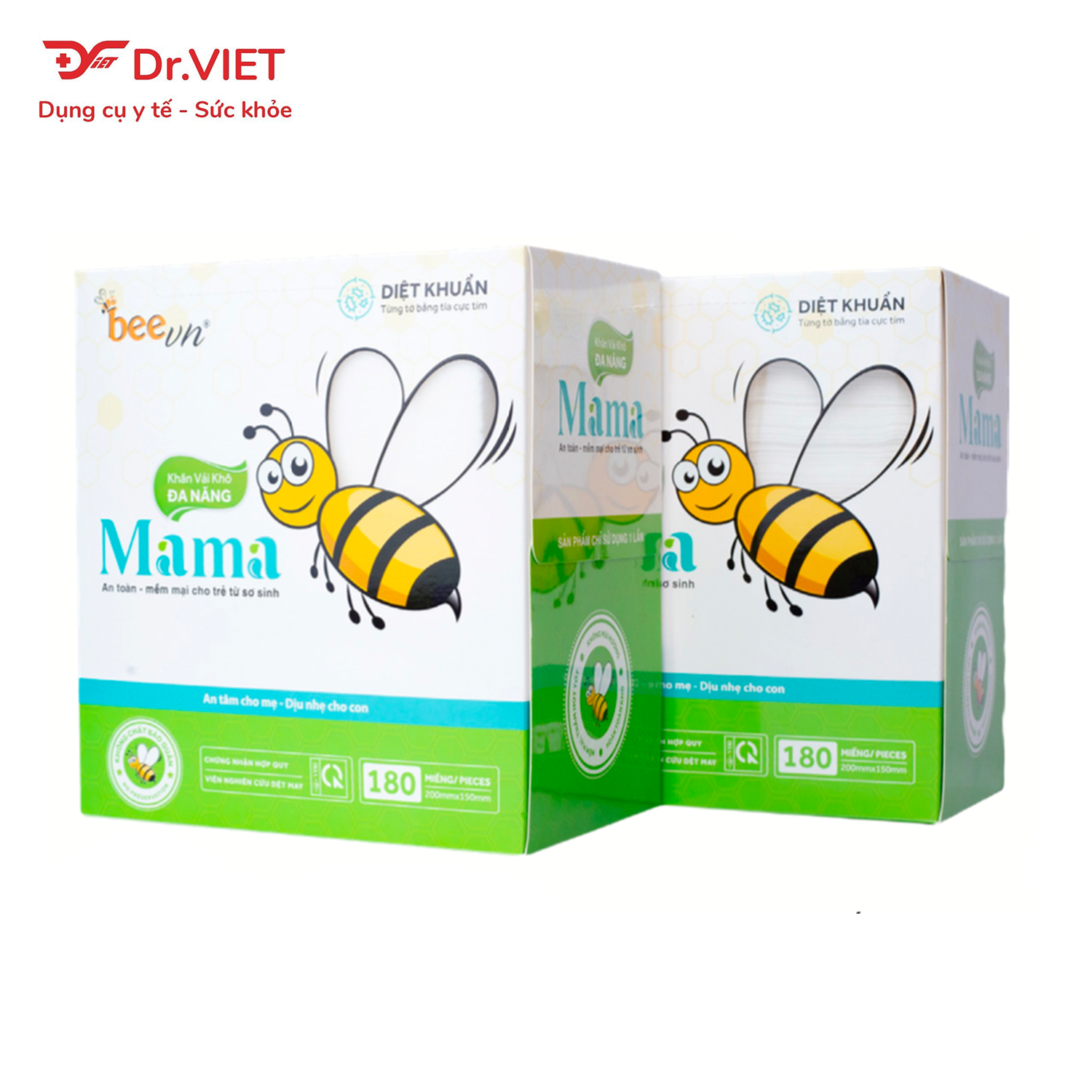 Khăn vải khô đa năng Mama thương hiệu BeeVn Chính hãng (15 x 20cm) - khăn vải không dệt mềm mịn và thấm hút tốt, an toàn dịu nhẹ cho bé