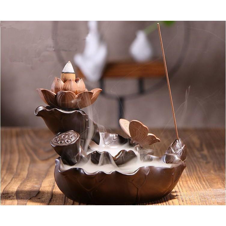 Thác khói trầm hương hồ điệp liên hoa, tặng 15 nụ trầm