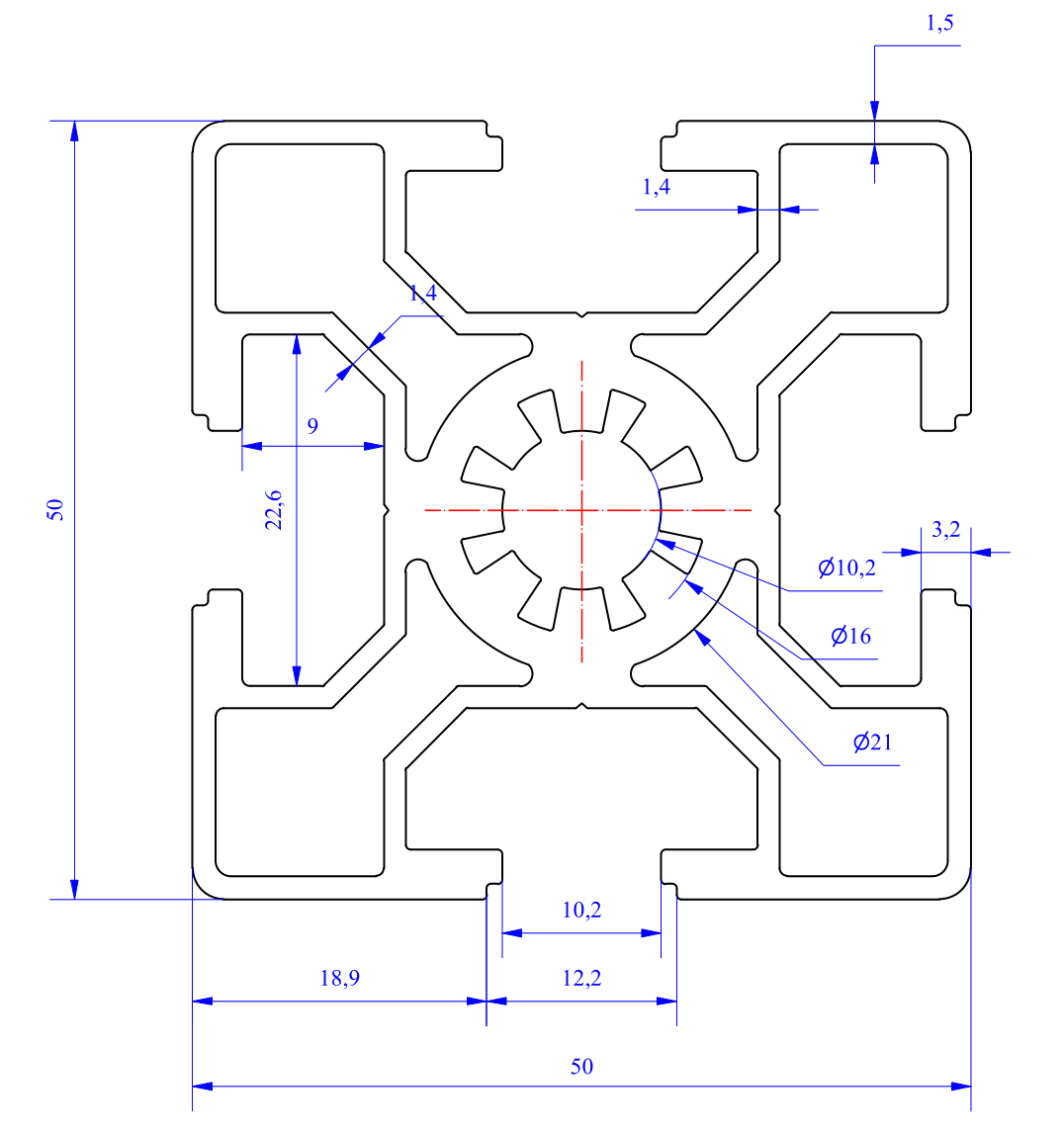 Nhôm định hình 50x50 (LWA-55141011000) - Miễn phí cắt theo kích thước yêu cầu (Giá đã bao gồm VAT)