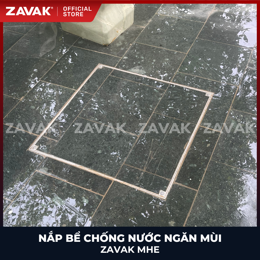 Nắp bể ngầm chống nước ngăn mùi inox ZAVAK MHE-80 / KT 80x80cm, lát gạch 1,2cm, tải 330kg