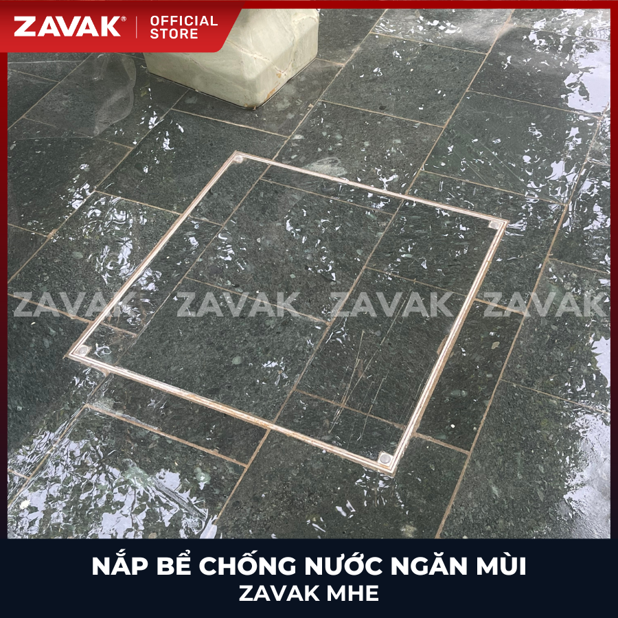 Nắp bể ngầm chống nước ngăn mùi inox ZAVAK MHE-40 / KT 40x40cm, lát gạch 1,2cm, tải 750kg
